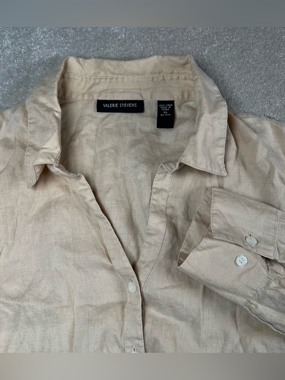 Valerie Stevens Linen Shirt Button Up Beige Roll Sleeves Casual Women's XLarge